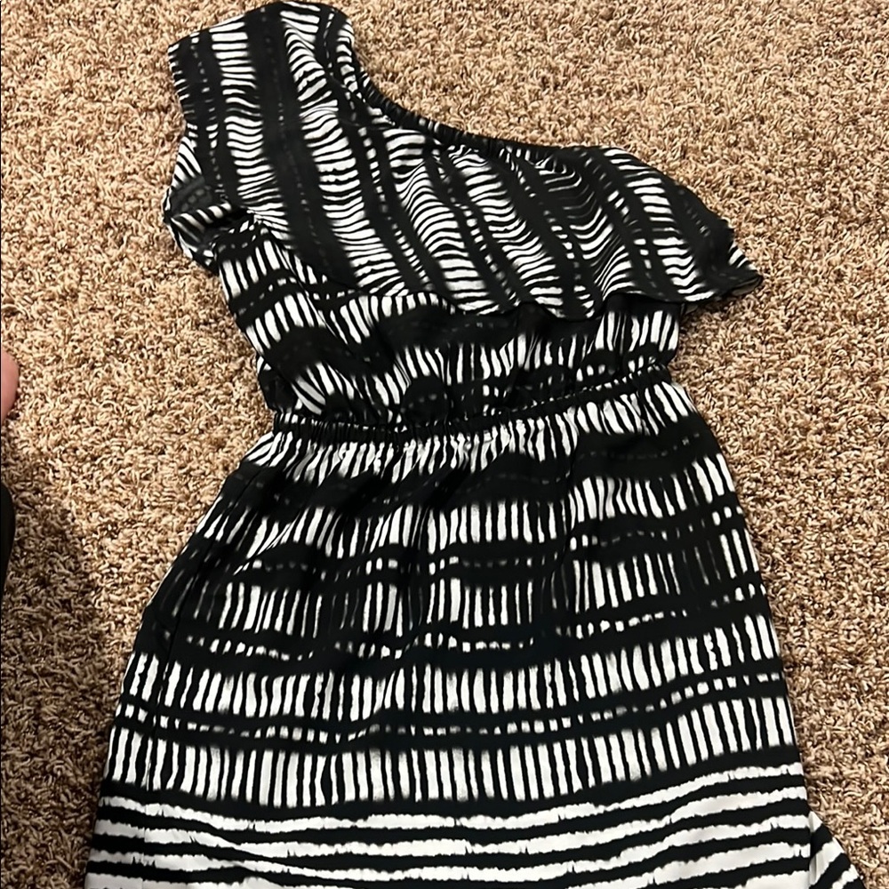 Black and White Striped One-Shoulder Dress